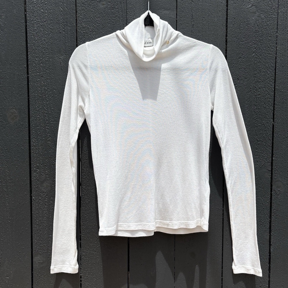 Anine Bing Lia Turtleneck Top Small Capsule Modal Cashmere Sheer Designer Basic